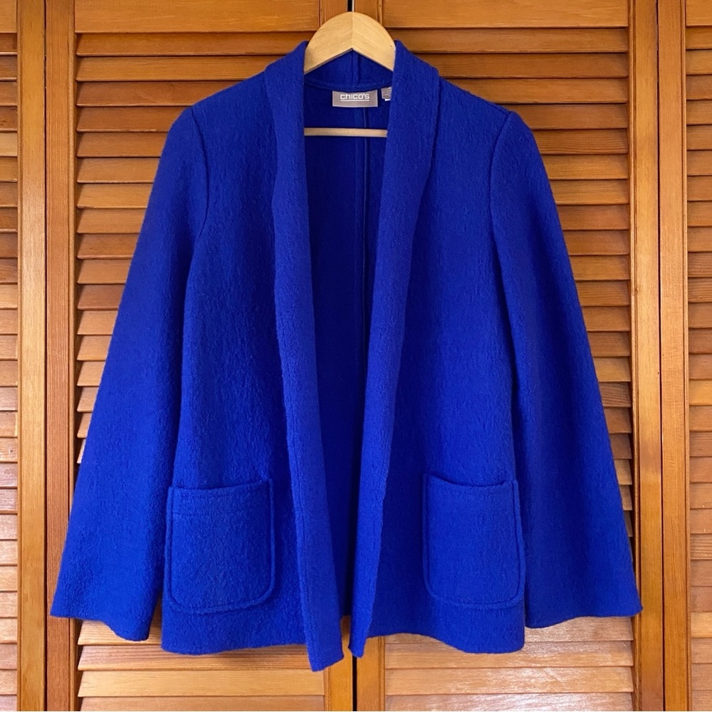 Chico's Jacket Women's Size 0 Small/Medium 100% Wool Cardigan Blazer Open Front